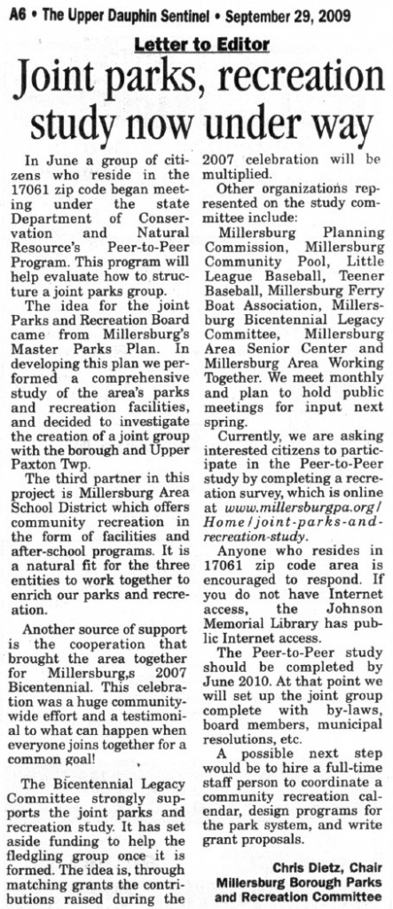 Upper Dauphin Sentinel - Joint parks, recreation study now under way